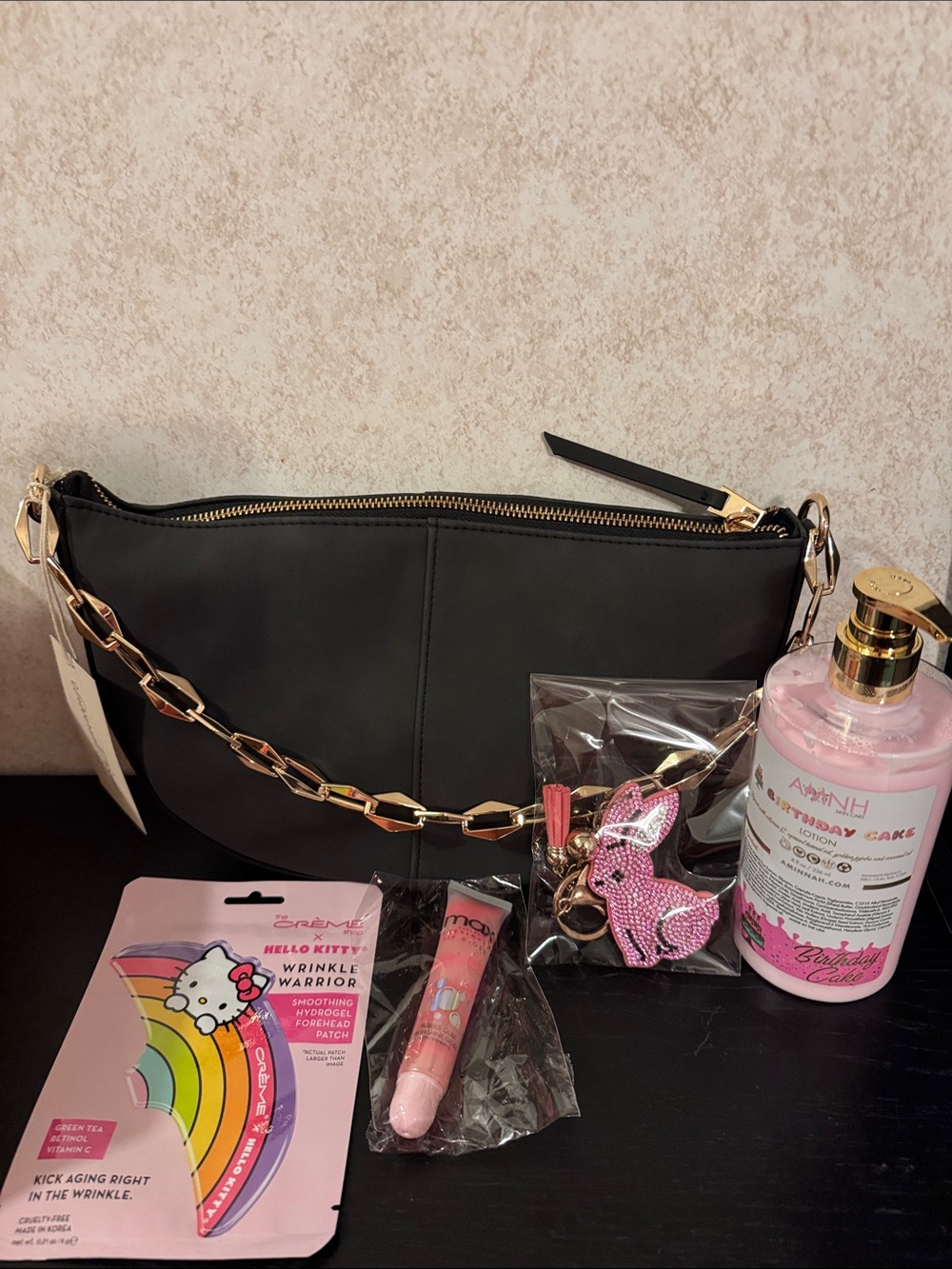 Black Chain-Handle Shoulder Bag - Gold Hardware and Bundle